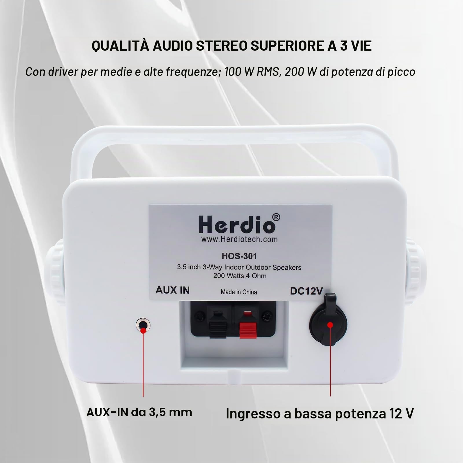Herdio 3,5 Pollice Bluetooth Altoparlanti da esterno 200Watt Diffusori da Esterno Casse per Esterno Per Esterno,All-Weather Durability, per Patio Marine Boat Garage Indoor (Coppia，Bianco)