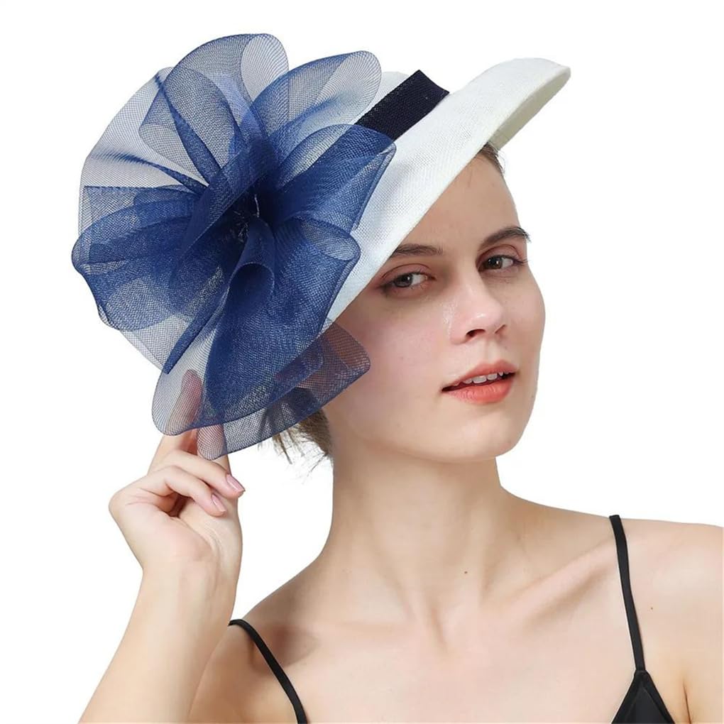 XYNSNDB Damski kapelusz na wesele Fascinator z pałąkiem na głowę i spinką do włosów Vintage urocza czapka Chapeau kwiatowa szpilka do włosów kość słoniowa z granatem