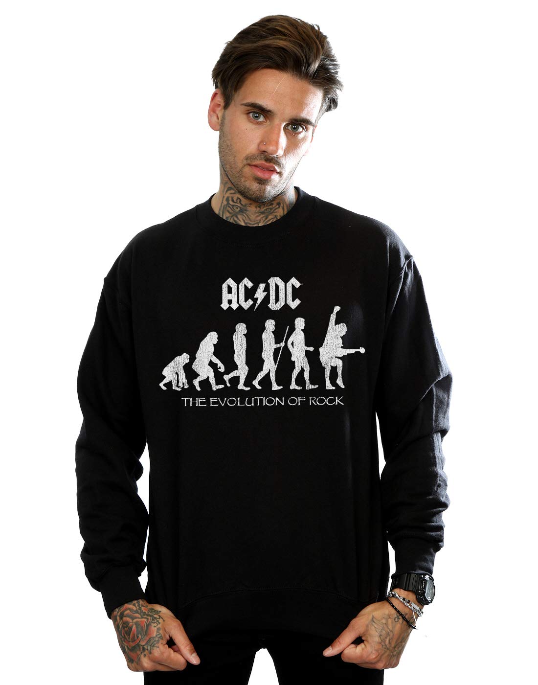 Absolute Cult Men's Black Acdc Evolution Of Rock Sweatshirt Medium