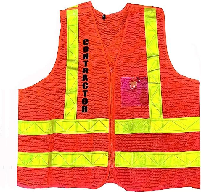 BANNA NYCTA Style OrangeContractor High Visibility Reflective Safety Vest with Zipper & Pocket (X-Large)