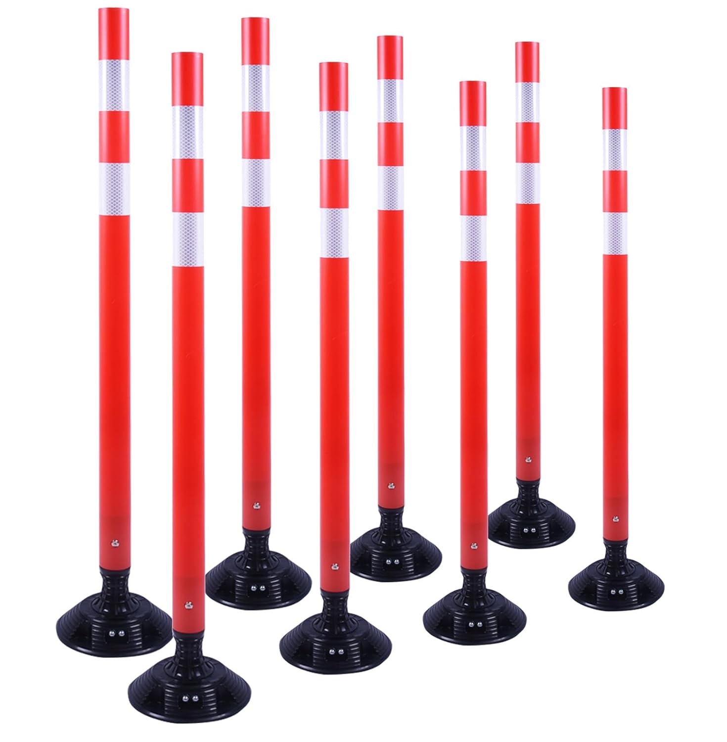 BESEA 8PCS 48" Traffic Delineator Posts with Detachable Base & High-Visibility Reflective Collars,Orange Durable Flexible Safety Cones for Work Zones, Parking Lots, and Roadways