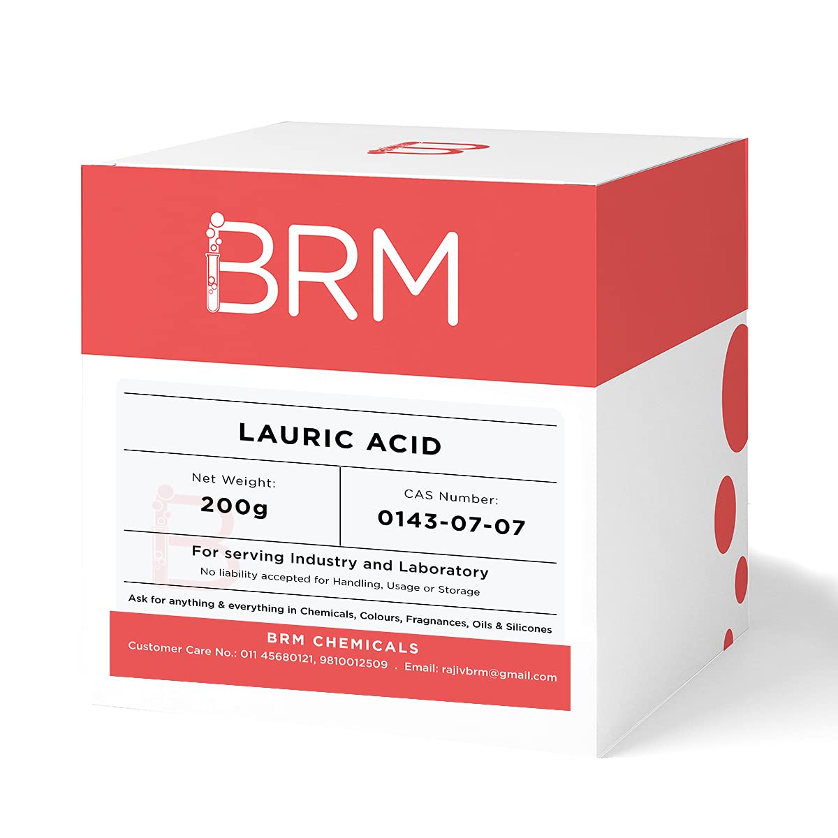 BRM Chemicals Lauric Acid - 200 G For Soap Making, Shampoo, Cosmetics, Moisturizer, Lotion Making, Domestic Use & Diy Personal Care For Face, Hair, Skin & Body (Pack Of 1)