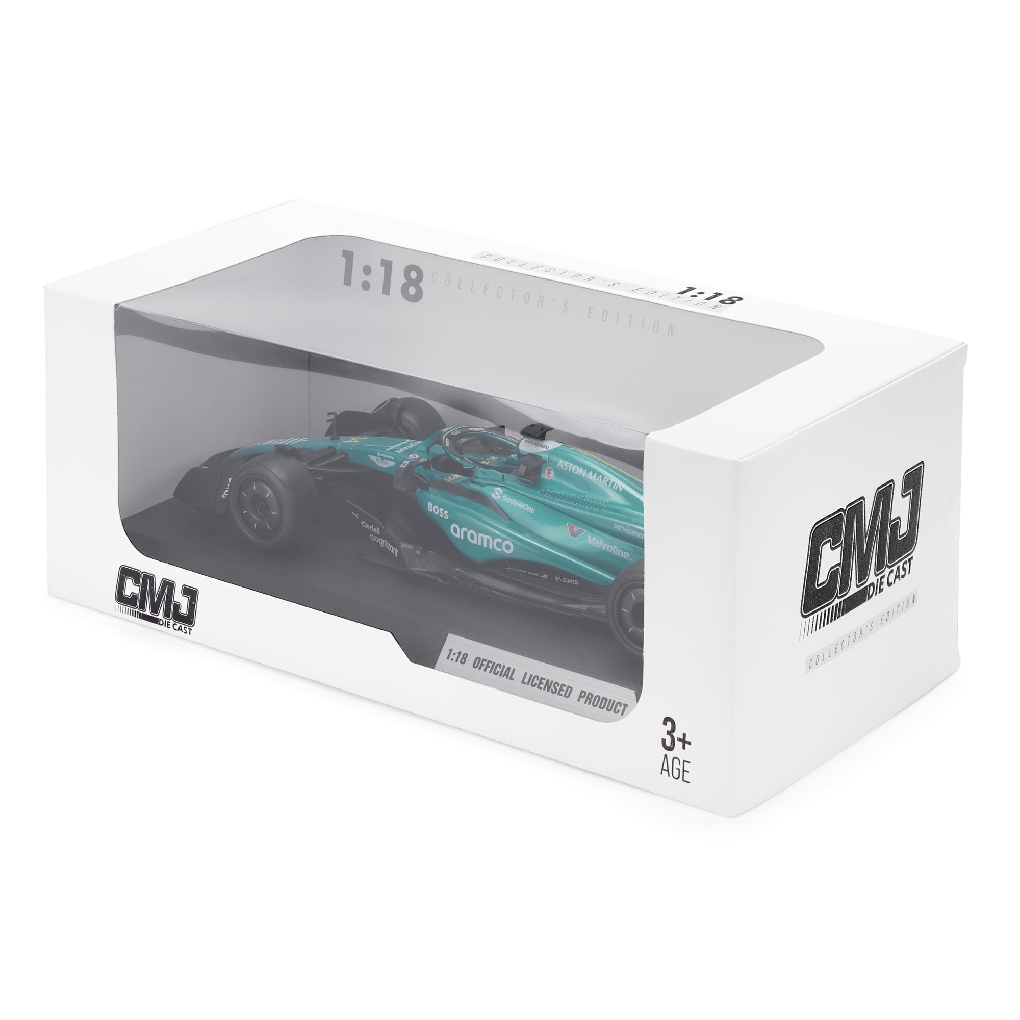Aston Martin AMR24 F1 - Modelo de coche de fundición a escala 1:18 - Temporada 2024 | Fernando Alonso #14 Edición de coleccionista detallada | Producto con licencia oficial