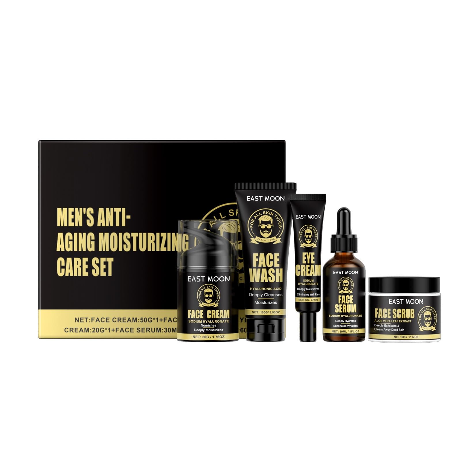 Anti-Aging Skincare Gift Sets for Men Mens Skin Care Sets & Kits, Mens Moisturiser Face Care Kit, Serum, Face Wash, Scrub