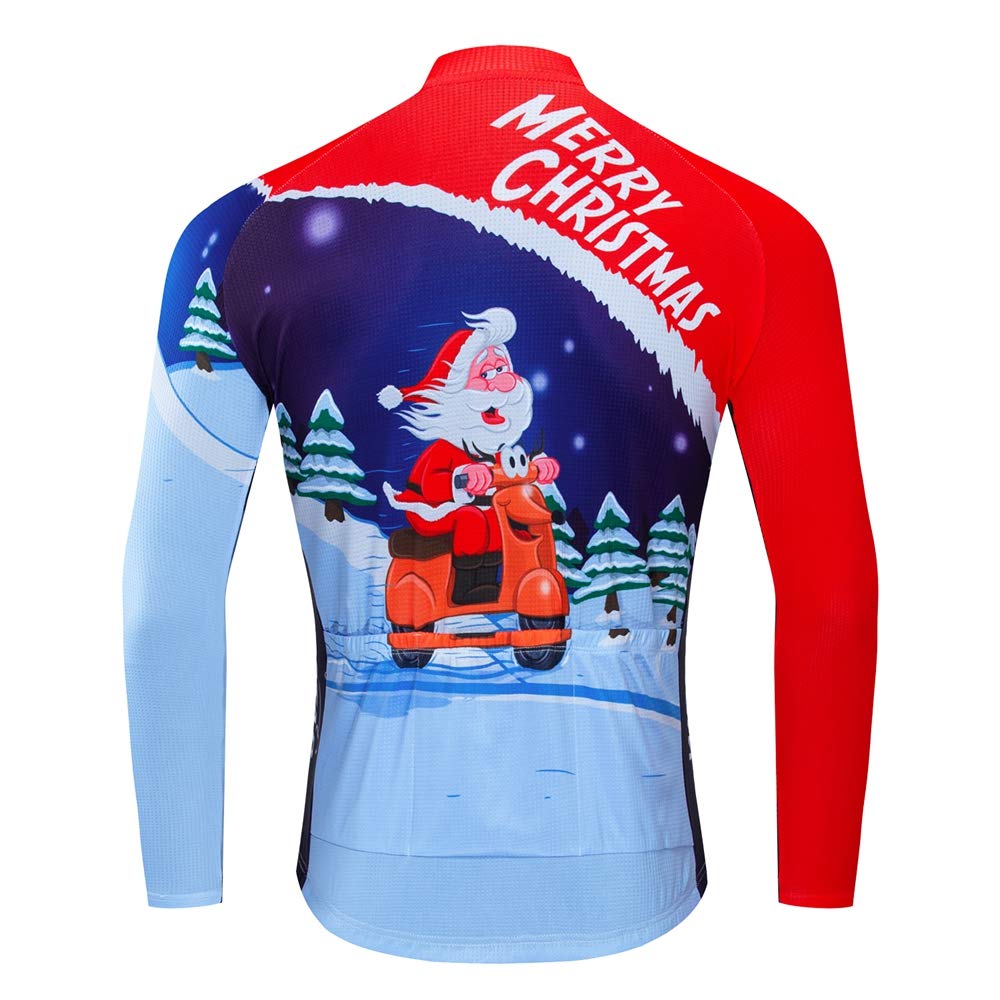 WeimoMonkey Men's Cycling Jersey Long Sleeve MTB Bike Shirts Racing Cycling Clothing Chrismas Red Blue S