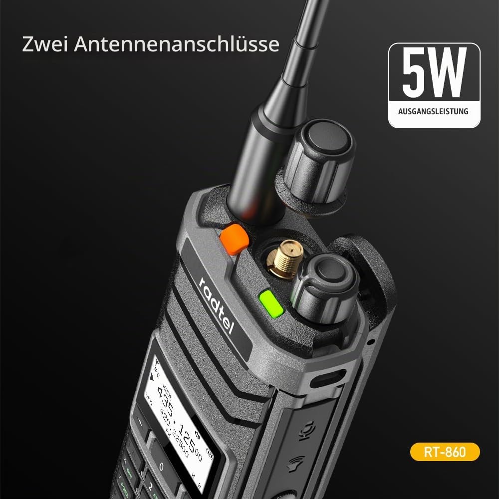 Radtel RT-860 Multiband-Amateurfunkgerät HF UHF VHF Dualband mit AM USB LSB CW CB LW MW SW SSB Empfang, 1024 Kanäle, 2000mAh Akku, Type-C-Ladung und optionaler verbesserter Kurzwellenantenne.