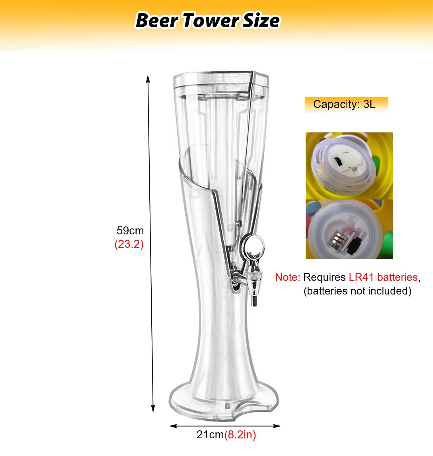 Spillatore Birra Distributore di Bevande in Plastica con Ghiaccio e Rubinetto, Distributore Portatile Mimosa Tower, Torre per Birra Giraffa, Distributore di Bevande Miste(3 L)