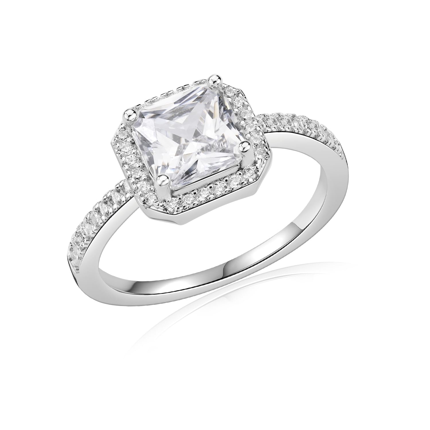 MISS JO 92.5 Sterling Silver Radiant Square Hex Halo Ring, Square Engagement Ring, Elegant Whites Collection, Gift for Women, BIS Hallmarked Size - 6 (B0CPJGB2SG) Amazon Price History, Amazon Price Tracker