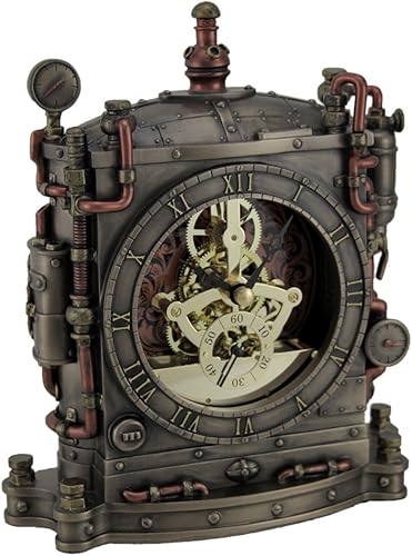 Reloj de repisa de resina The Grand Machine estilo steampunk con acabado de bronce, 6.5 x 7.75 x 2.25 pulgadas, bronce