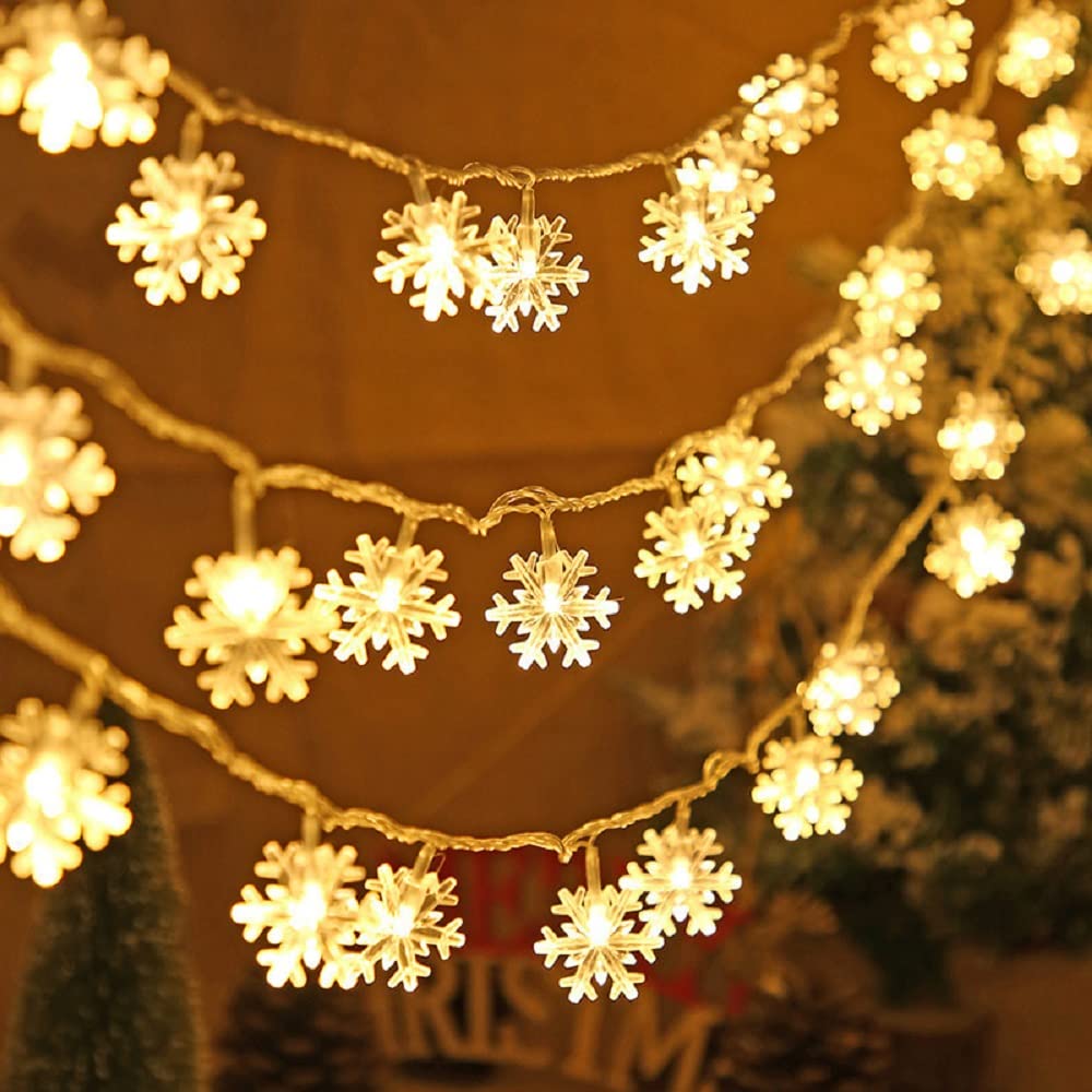 Islmlisa 19ft /40LED Snowflake String Light String Outdoor Waterproof House Decorative Light String Interior Decoration,Decorative Snowflake Lights for Christmas, Party (Warm White)