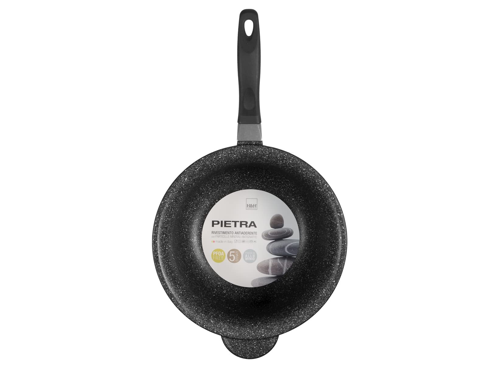 Home Paiolo Antiaderente con Manico in Bakelite, Pietra, Nero/Antracite, 26 cm