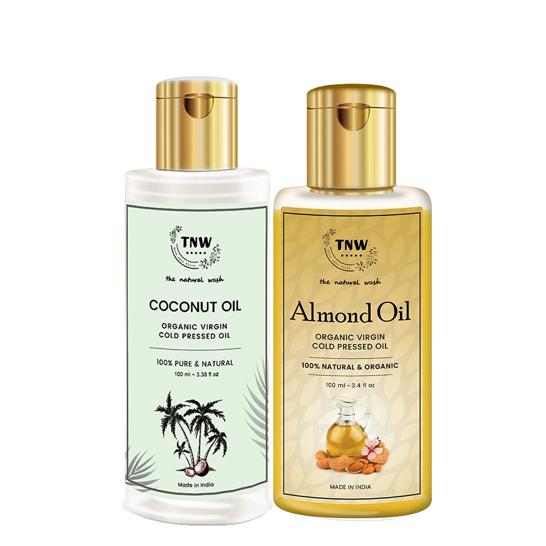 TNW-The Natural Wash Cold Pressed Virgin Pure Almond Oil & Cold Pressed Virgin Coconut Oil | Almond Oil and Coconut Oil for Face, Skin and Hair | Combo (200ml)