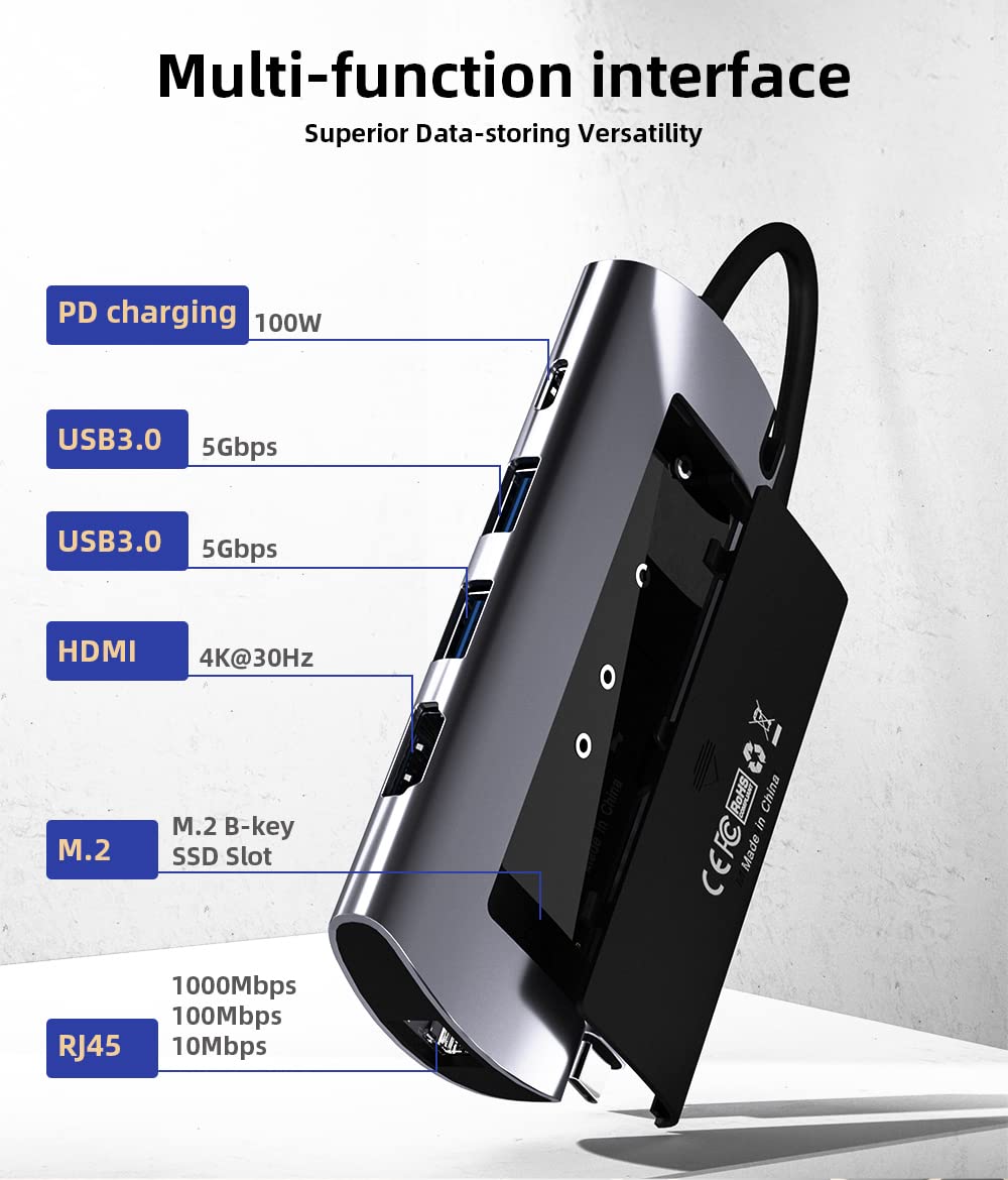 Netac Aluminiowa obudowa do M.2 SATA 6 w 1 - wejście (1xUSB-C, 1xPD Recharge), wyjście (2xUSB3.0-A, 1xHDMI, 1xRJ45, 1xM.2 SATA)