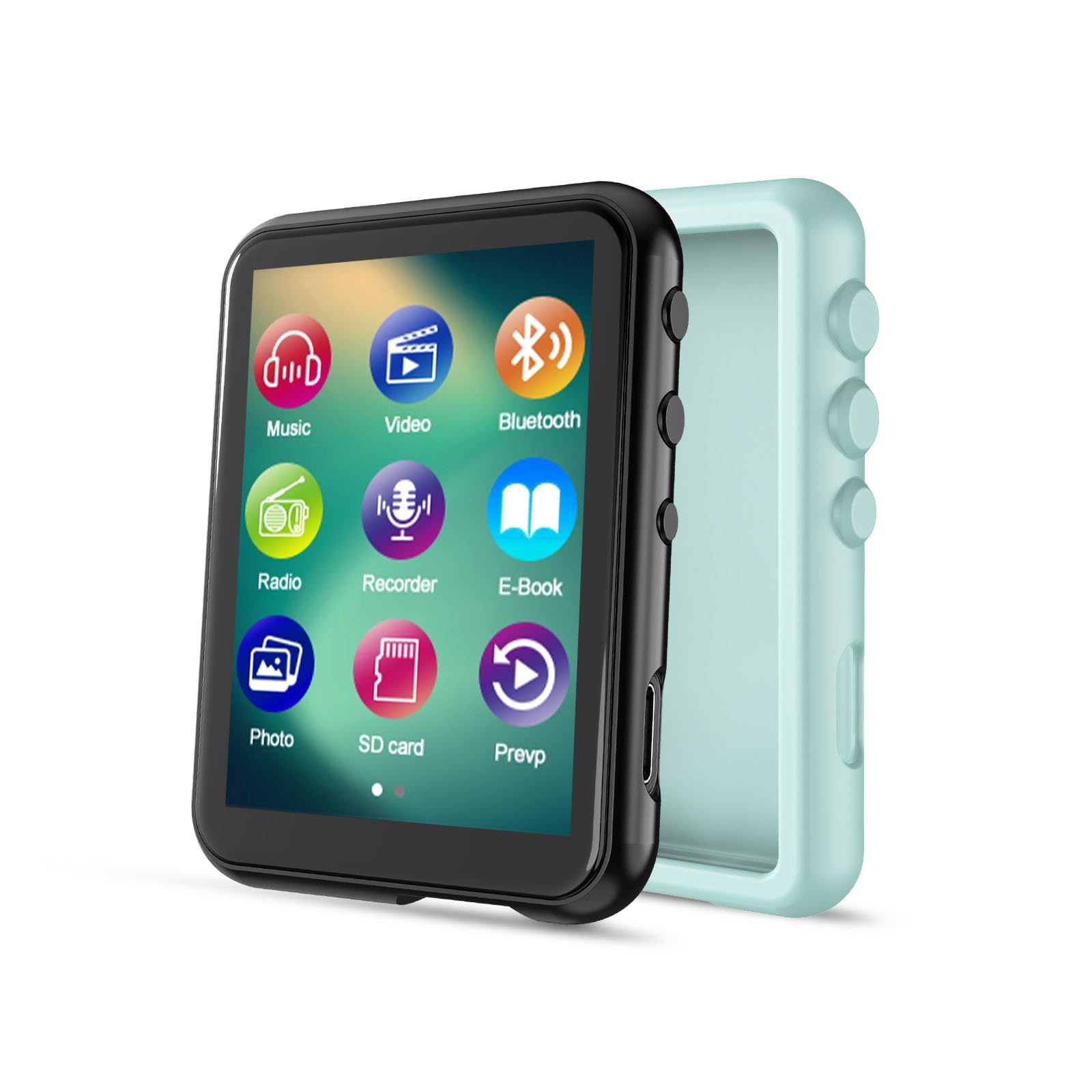 Reproductor MP3 de 32 GB con Bluetooth 5.3, pantalla táctil de 2,4 pulgadas, radio FM, grabación de voz, sonido Hi-Fi, función de libro electrónico, ampliación de memoria de hasta 512 GB