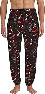 Pantalones deportivos para hombre, con cordón, con bolsillo, color marrón, Notas musicales marrones, XL