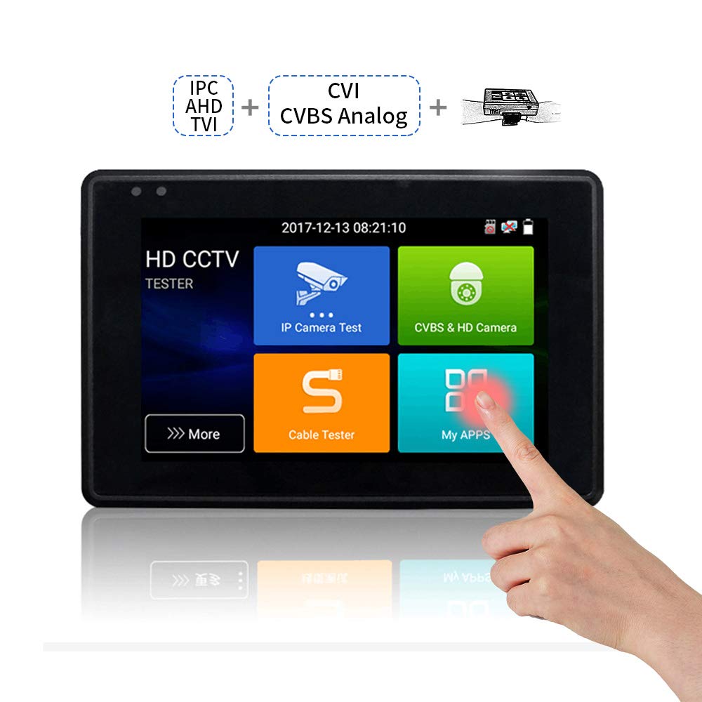 IPC Tester Portable Network Camera Tester 4K/H.265 IP CVBS CVI TVI AHD Analog Camera Tester POE Output,CCTV Test, PTZ 5-in-1 Multi-Function Monitoring Tester 1800ADHPLUS