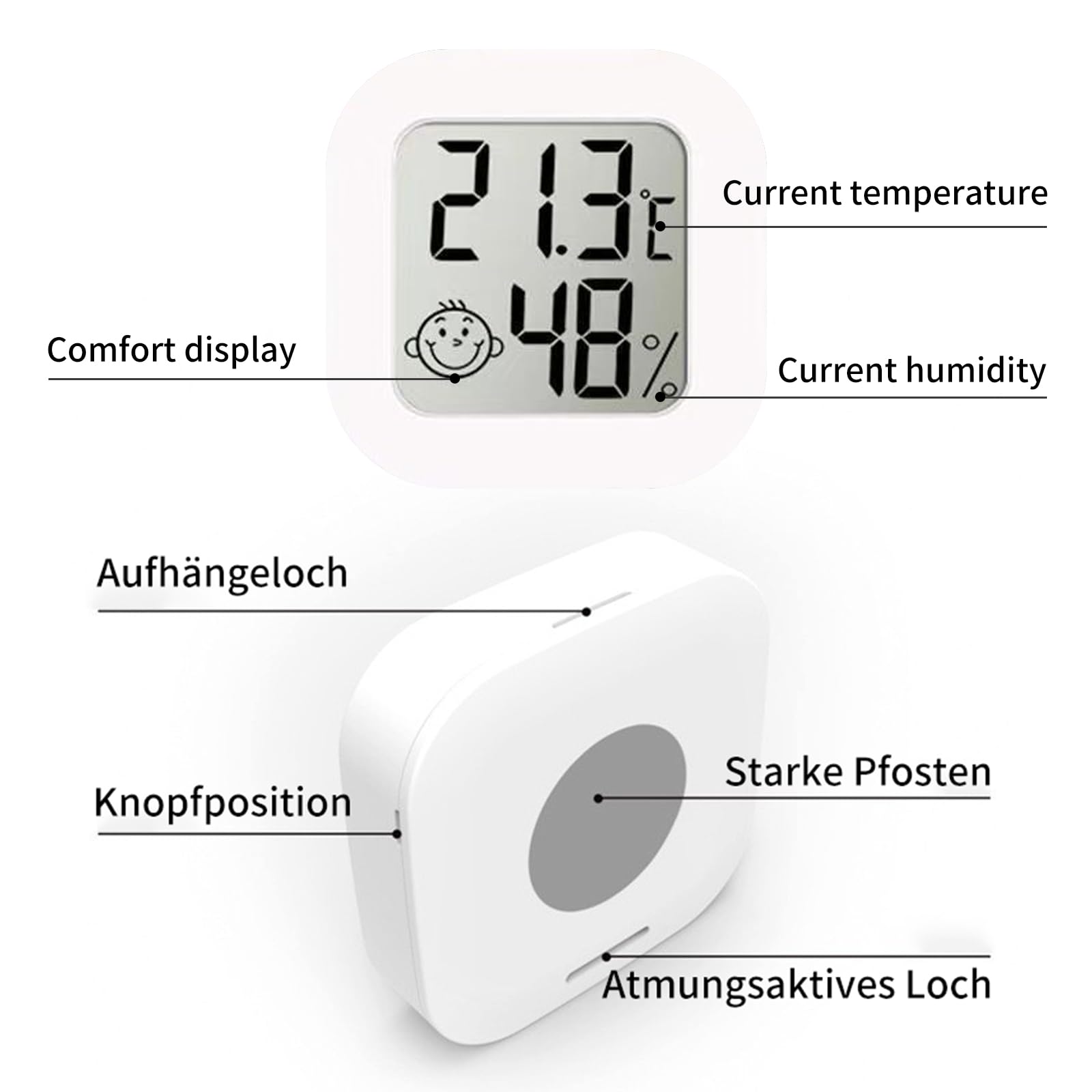 3 cyfrowe mini termometry z higrometrem, do wnętrz, z wskaźnikami uśmiechnięciem, do postawienia lub montażu na ścianie, salonu, biura (wilgotność i temperatura)