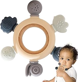 Teething Rings - Silicone Chewing Ring,BPA Free Teether Sensory Exploration and Teething Relief Toy for Newborn Boys Girls, Easy to Hold Pareks