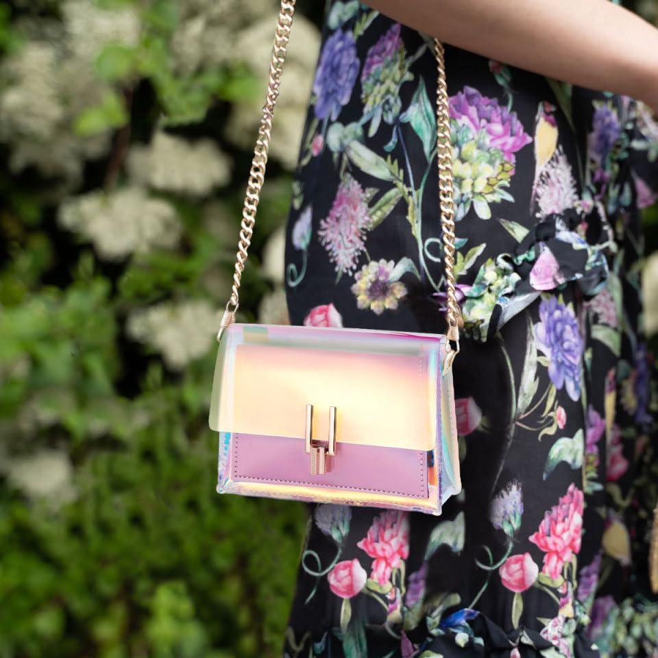 Women Transparent Handbag Colorful Chain Bags Clear Jelly Mini Purse for Party and Daily Use (Pink 6.69 X 5.51 X 2.36 Inches) - Image 9