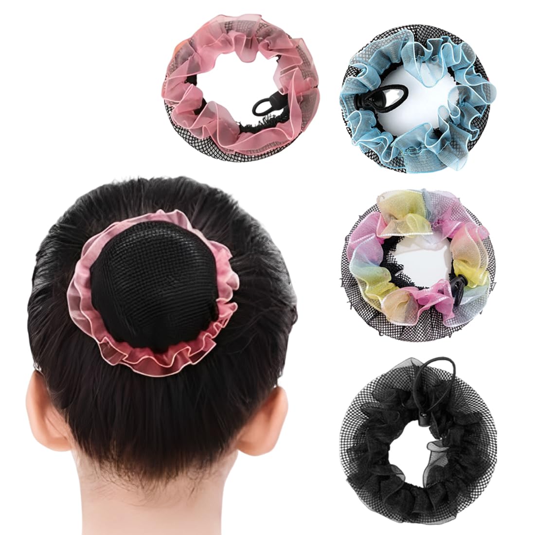 Rete per Chignon Danza Bambina Set di 4 Retine Elastiche per Capelli Accessori Tinta unita per Ballerine Ginnastica Saggio Festa di Compleanno Retine per capelli chignon Bambina