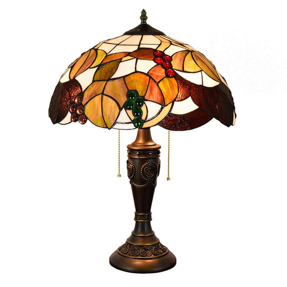 Aioneer 40Cm Tiffany Stained Glass Table Lamp Dead Leaves And Grapes Stained Glass Shade Living Room Lamp Bedside Lamp