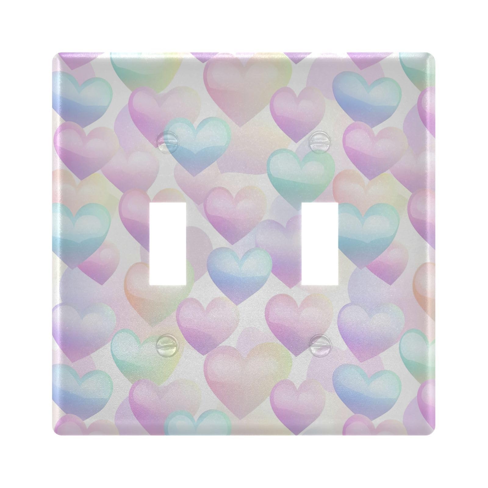 UMIRIKO Pastel Rainbow Hearts Light Switch Cover Plate Covers Decorative Double Toggle Home Decor 202b6553