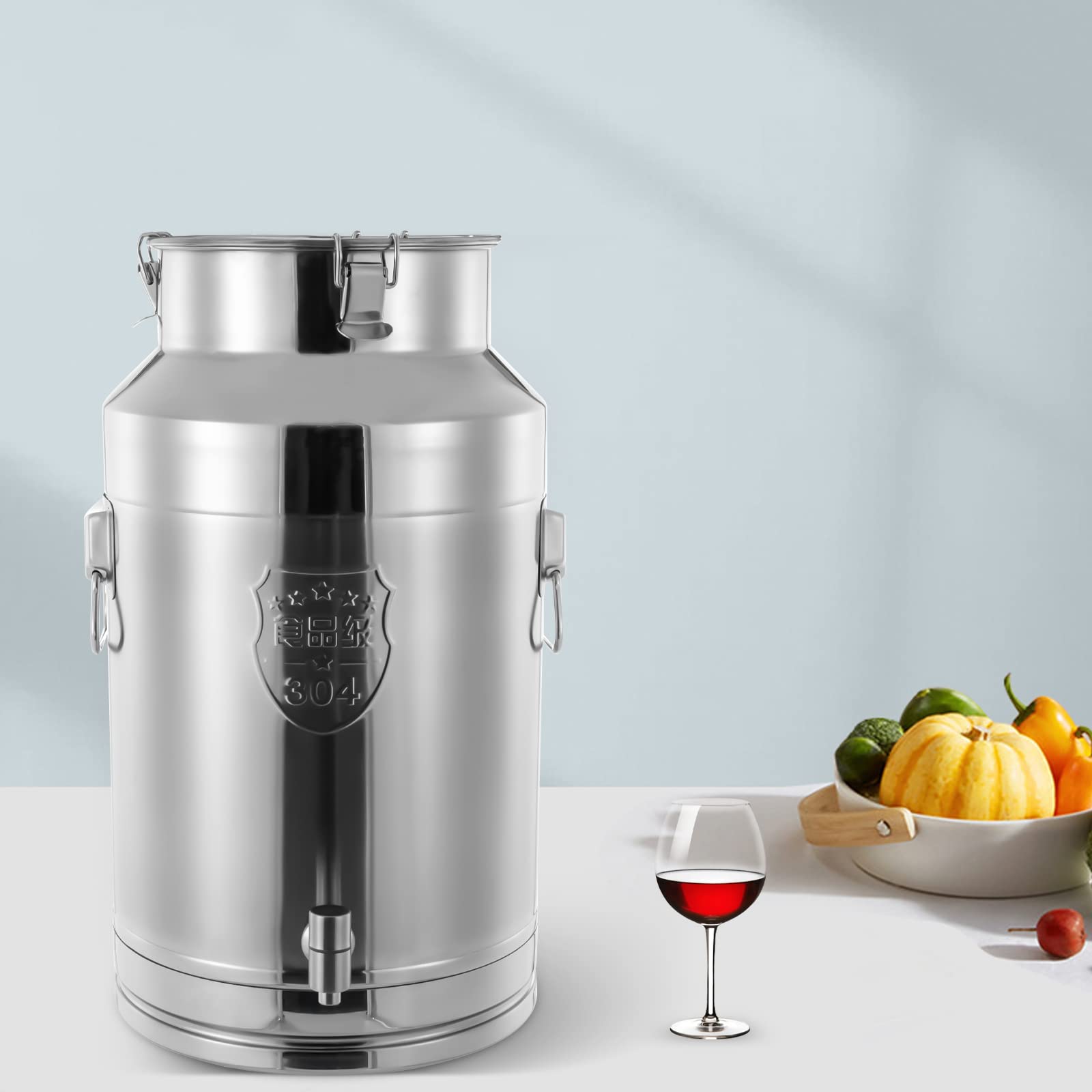 LYNICESHOP 35L Milk Can, Stainless Steel Milk Can Wine Pail Bucket Jug Oil Barrel Canister Bottle Food-grade Sealed Bucket Heavy Duty Milk Bucket Wine Bucket w/Faucet for Milk and Wine Liquid Storage