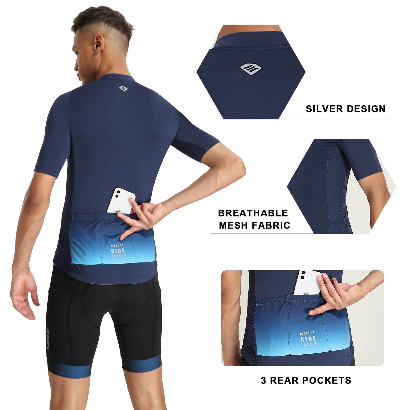 Santic Magliette Ciclismo Uomo Breve Maglietta Bicicletta Camicie T Shirt
