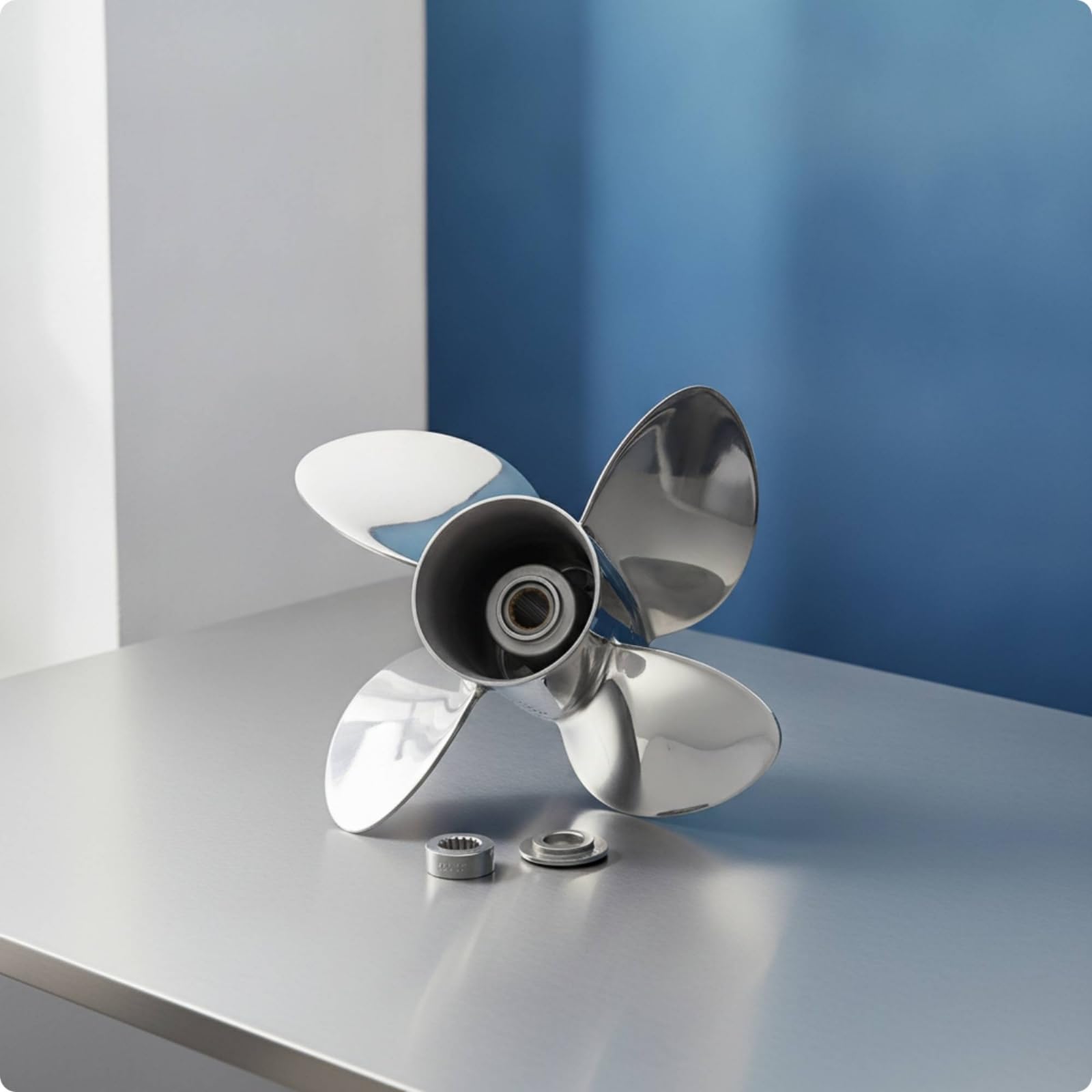 4-Blatt-Propeller Edelstahlpropeller Stabil Propeller mit Nabenteilen für Bootsbesitzer, 19 Zoll