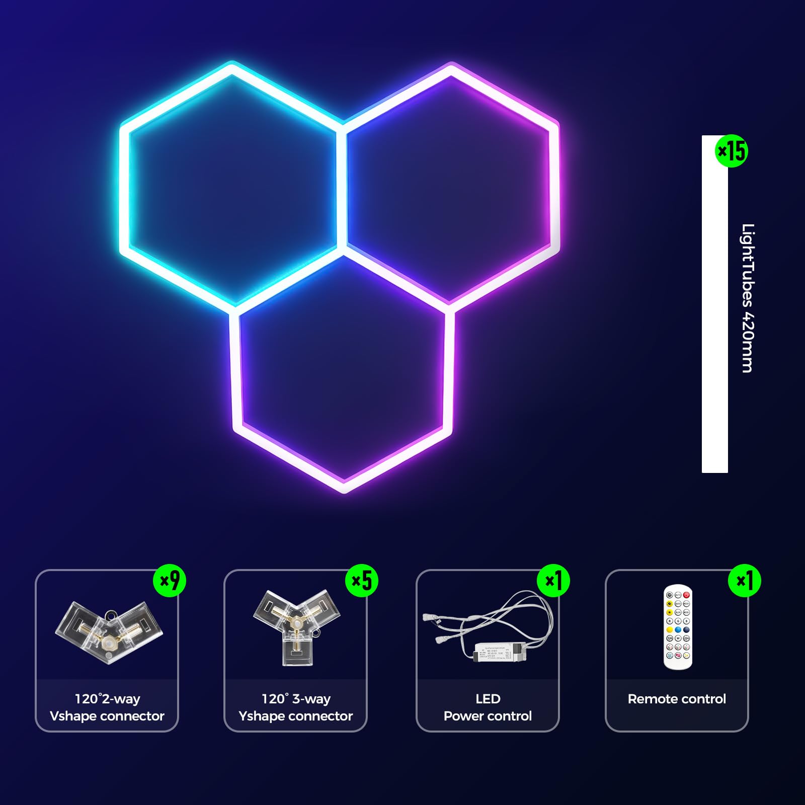 TAUDUEDE RGB Plafoniera LED esagonale 3 Hex Illuminazione per garage | luci da soffitto esagonali super luminose dimmerabili e collegabili con telecomando Bar, Feste, Palestra, Sala E-sport