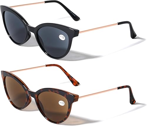 V.W.E. 2 pares de lentes de sol de lectura para mujer, lentes de lectura para exteriores, color negro