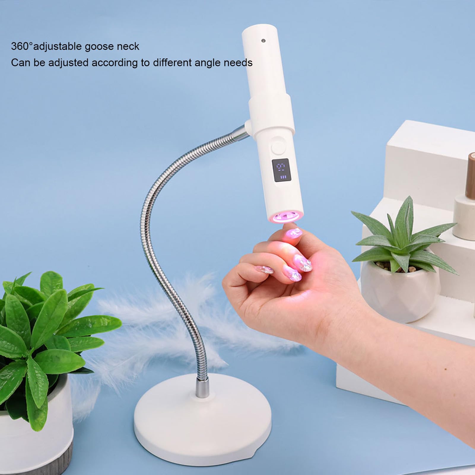 Lámpara LED UV GelnäGel, 9W Gel Inalámbrico Gel USB Lámpara de Clavos Giratorio con Control Táctil para Esmalte de Uñas, 30/60 para Curar Pegamento para Uñas, 2 H de Batería de