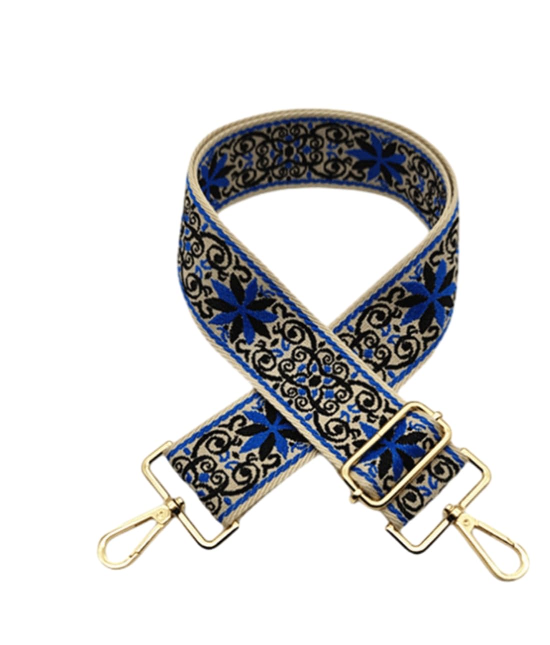 Purse Strap Star Flower Pattern Trendy Bag Strap Replacement Adjustable Jacquard Belt for Purse Crossbody Guitar CameraBags (Blue+Black)