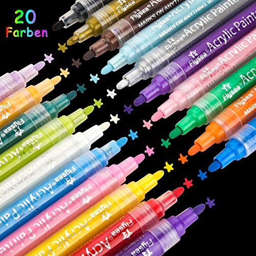 AILUKI 20 Farben Acrylstifte, Acrylfarben Süßigkeitfarbe Marker Stift Wasserfest Textmarker DIY-Handwerk Faserstift für Steine Bemalen, Holz, Leinwand, Fotoalbum, Glas, Metall ins empfohlen