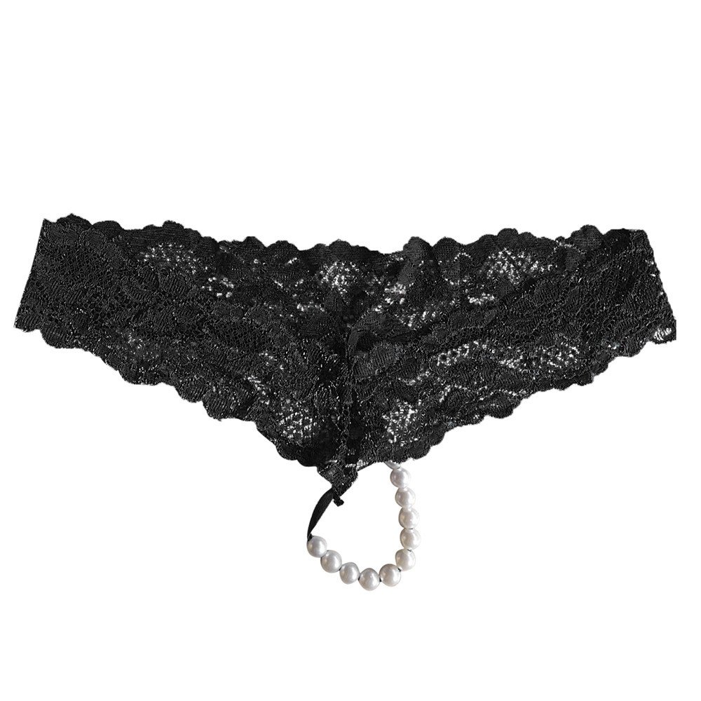 Women Sexy Lace Beads Pendant Panties Knickers Thong G-String Underwear Lingerie Pearls Sheer T Pants Bikini Briefs