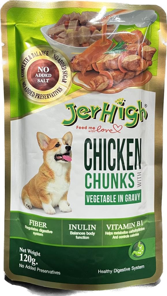 See full amazon price history chart for JerHigh Chicken Chunks with Vegetable in Gravy with Fiber Inulin and Vitamin B1 Without Preservatives Wet Food 120gms (36) JerHigh Chicken Chunks with Vegetable in Gravy with Fiber Inulin and Vitamin B1 Without Preservatives Wet Food 120gms (36) (B0C77TBHDZ) Amazon Price History, Amazon Price Tracker