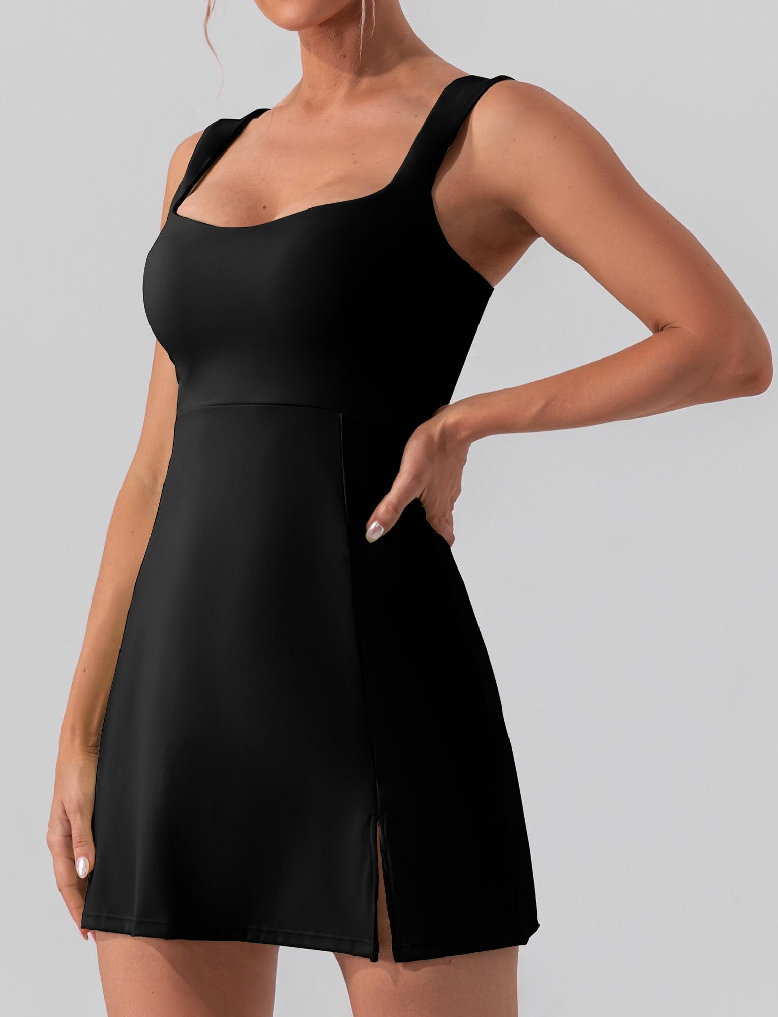 SEAUR Robe de Tennis Femme Robe de Golf sans Manches Femme Été Robe de Sport Moulante Couleur Unie Yoga Gym Fille L