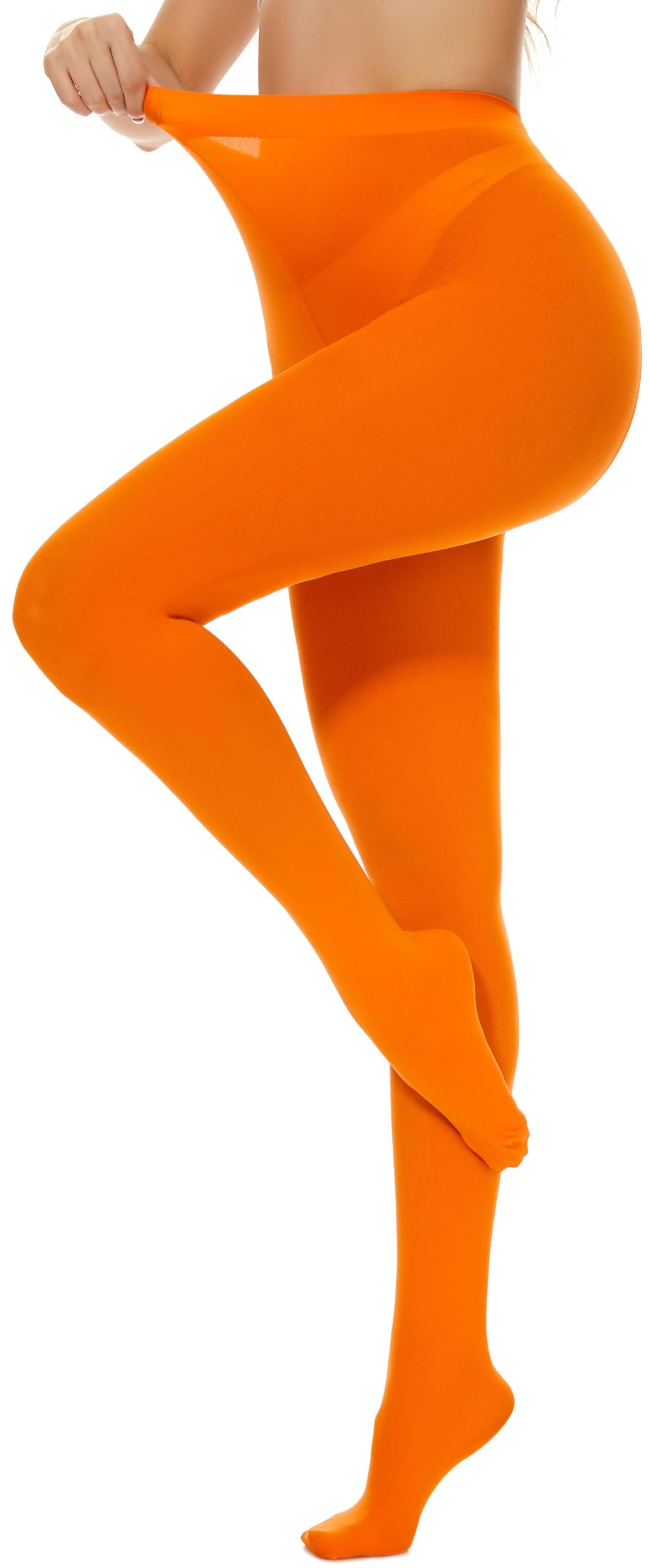 Hiltzo 80D Strumpfhosen für Damen, Semi-Blickdichte Bunte Feinstrumpfhose, Komfortbund Elastisch Damenstrumpfhosen Orange XS