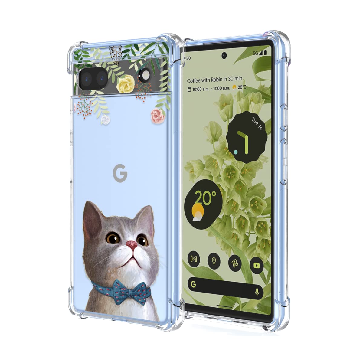 XINYEXIN Clear Cover per Google Pixel 6a Motivo Carino Gatto Custodia Trasparente Antiurto Morbido TPU Bumper Case - Cat