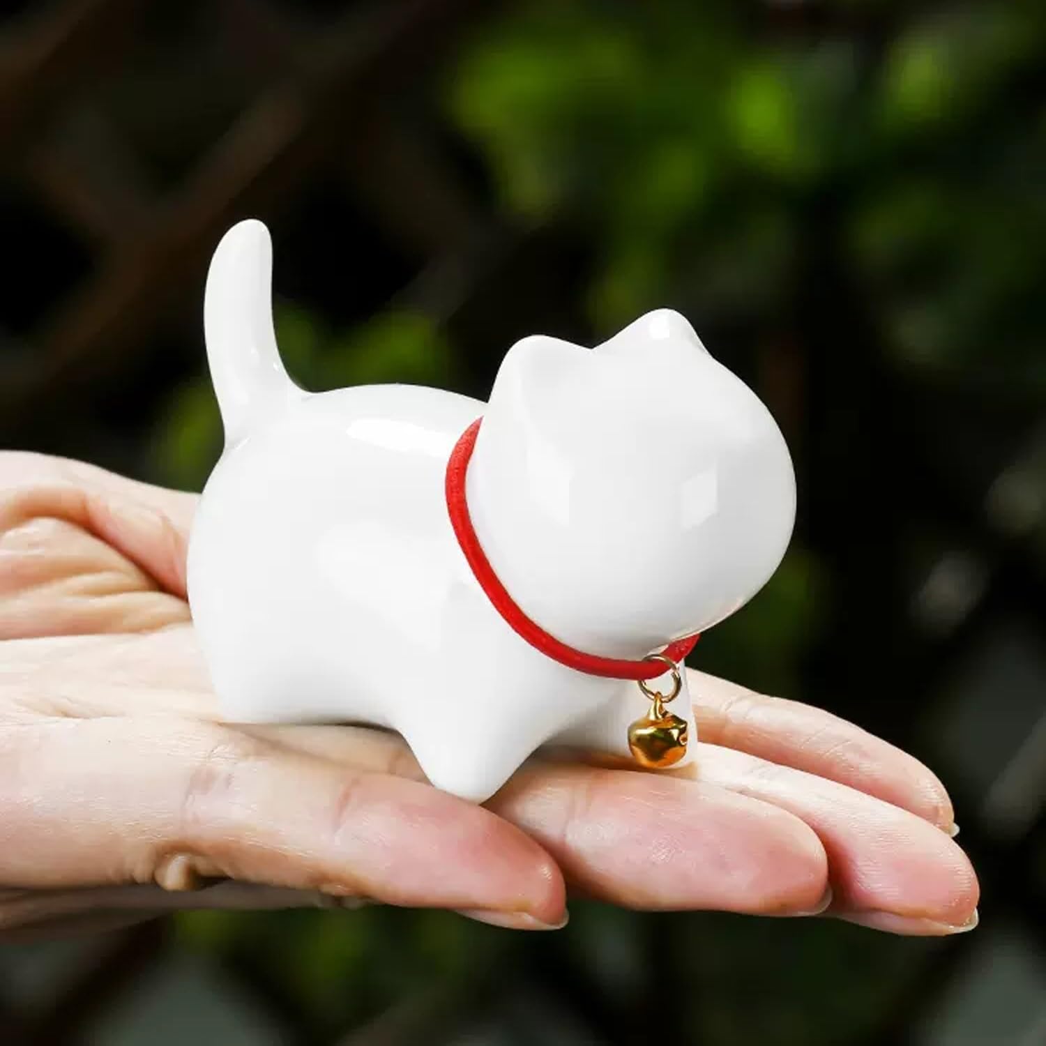 figurki zwierzątek， Uroczy biały kotek ceramiczna figurka zestaw do herbaty akcesoria statua ceremonia herbaty biurko zwierzę, zwierzę ozdoba prezenty