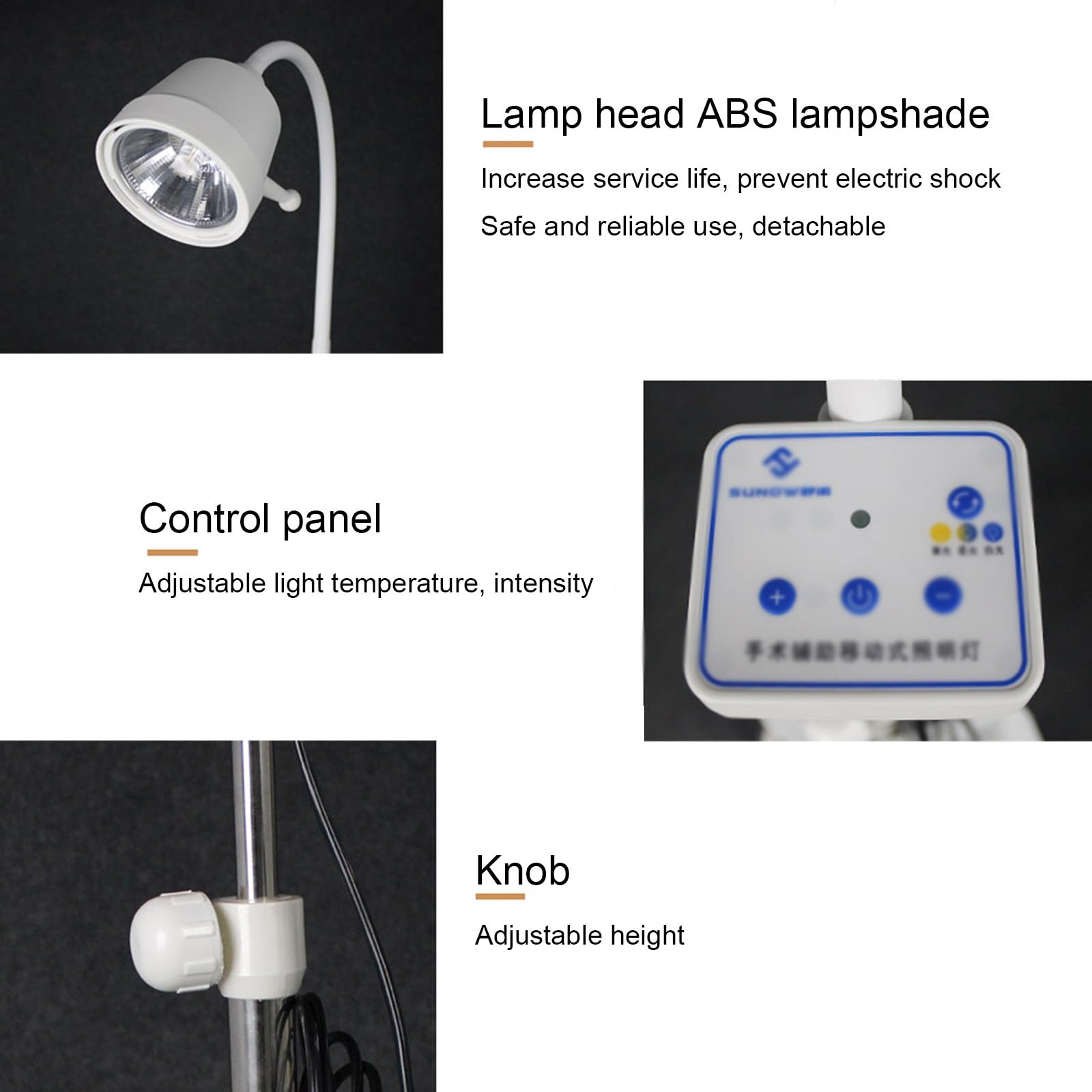 Lampa do Badań Lekarskich z Koszem do Przechowywania Lampa Chirurgiczna do Badania Jamy Ustnej Trzykolorowa Regulowana Lampa Bezcieniowa