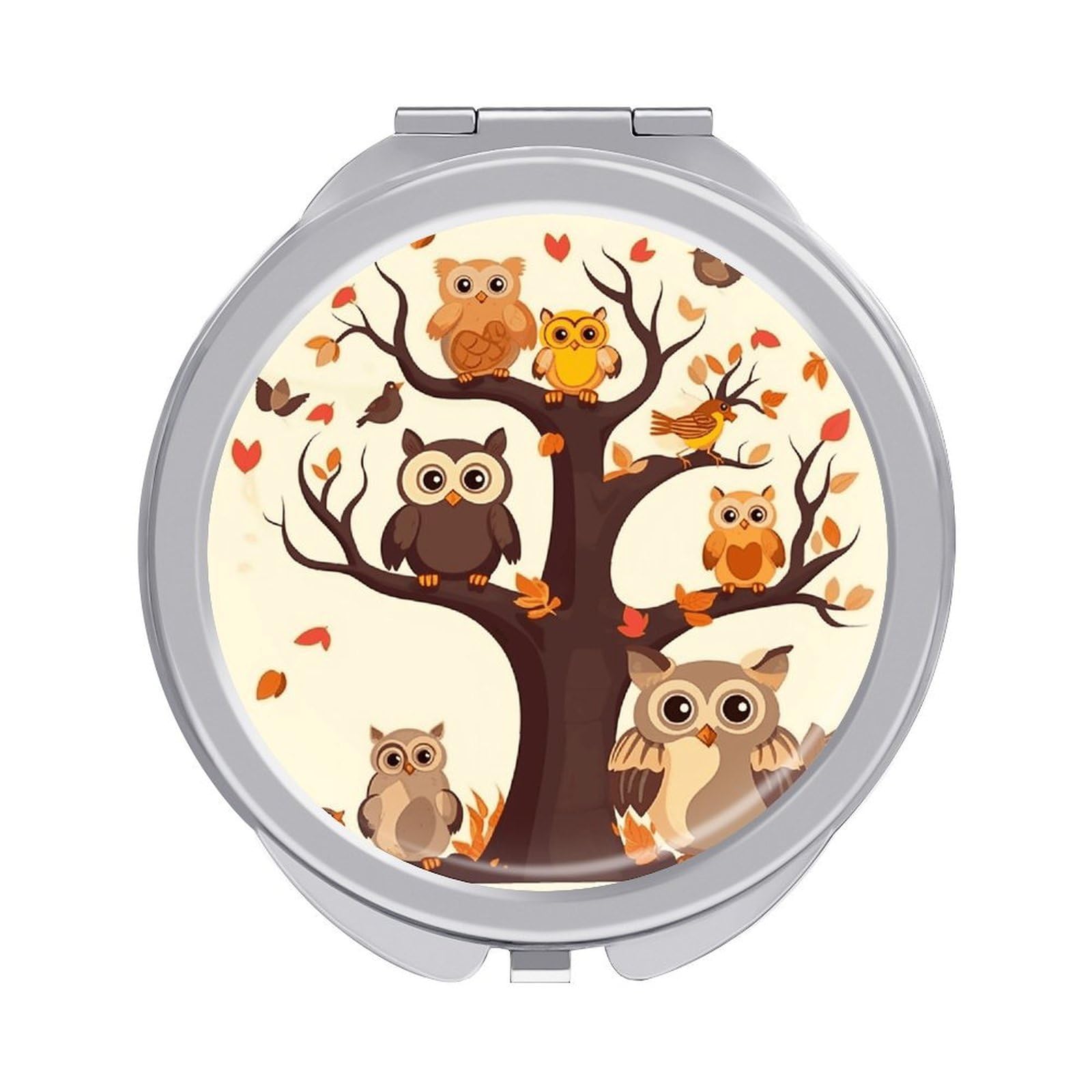 FekiLoot Cartoon Family Owls On The Brown Tree Travel Makeup Mirror 2 X /1 X Magnifying Slim Pocket Mirrors Compact for Purse Travel Makeup Mirrors for Pocket, Handbag, Purse Women Gift
