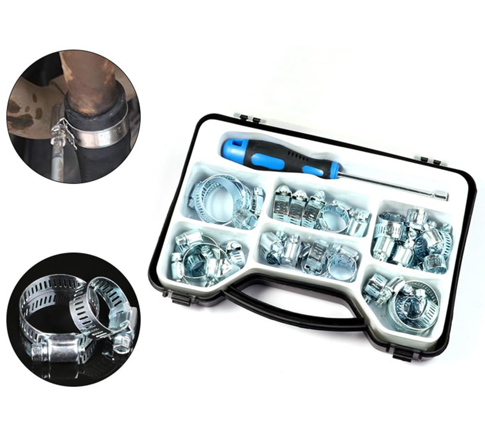 Rubik Pipe Clamps with Hex Driver, 40pcs Adjustable Range from 7mm to 44mm Steel Hose Clamp Set for Plumbing, Automotive and Mechanical Application