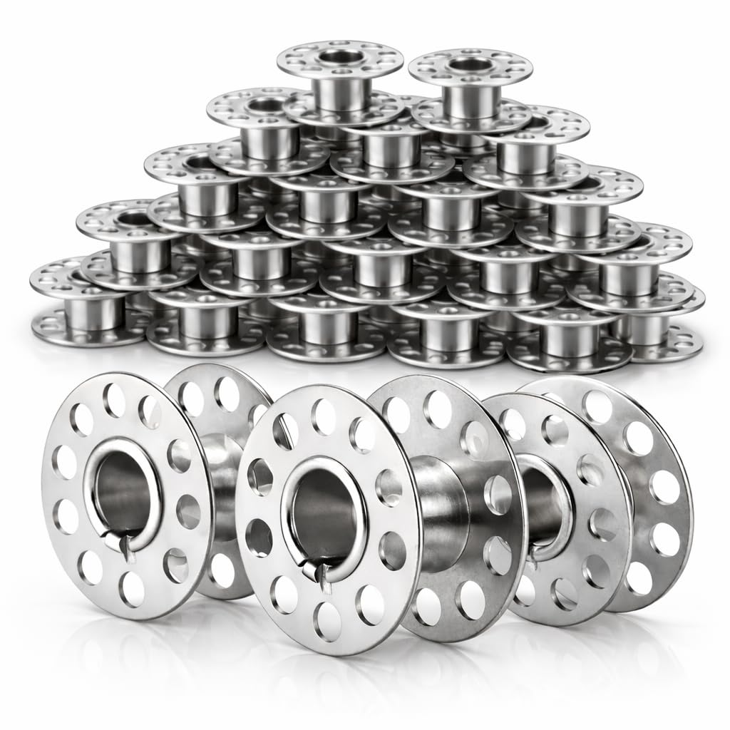 20 X Metal Bobbins for Domestic Sewing Machines by UMTMedia® - Spools Winder Universal Compatibility for Brother Janome Singer Toyota Pfaff Bernina