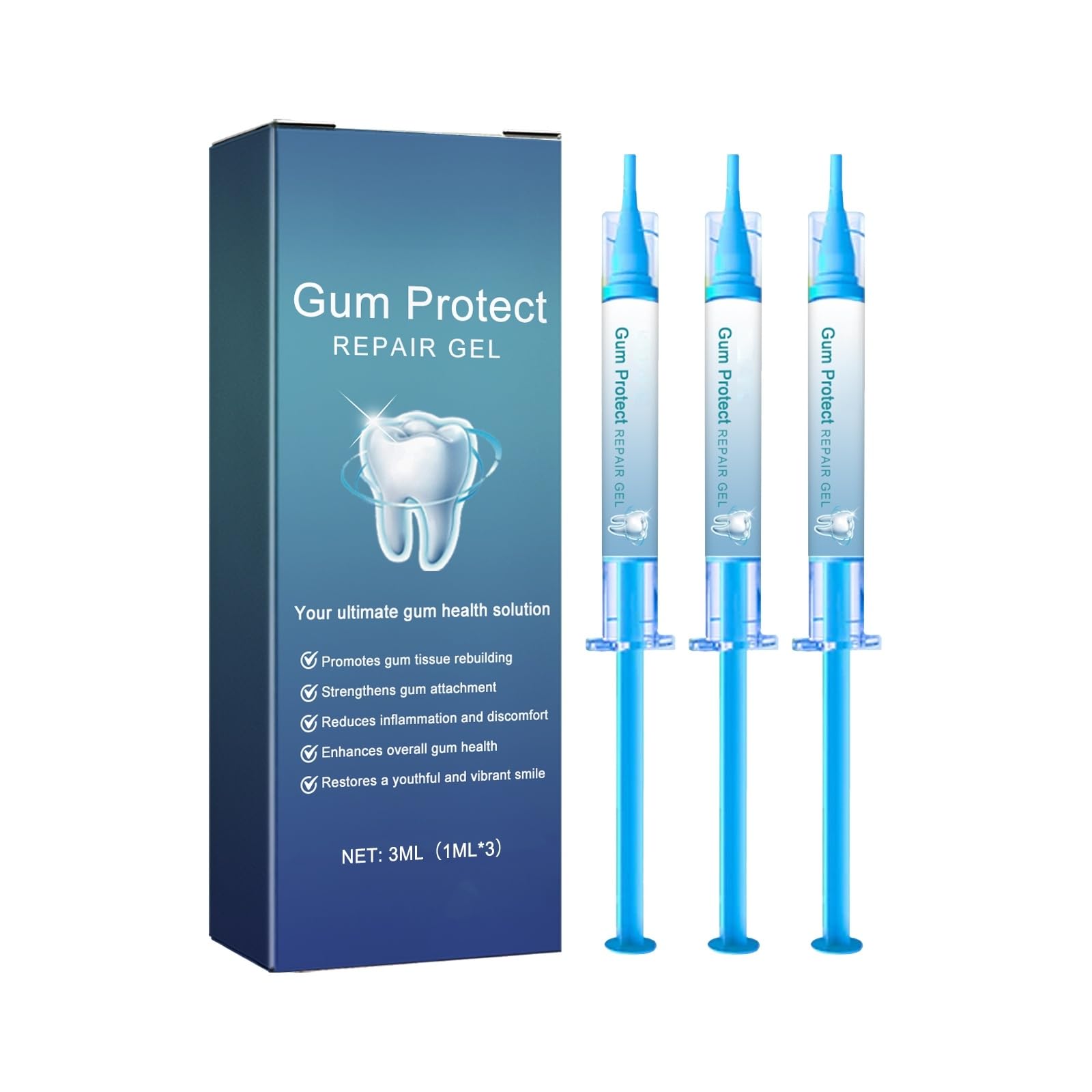 Gel reparador Gum Protect para la salud de las encías (3 jeringas de 1 ml) Reduce la inflamación y el mal aliento