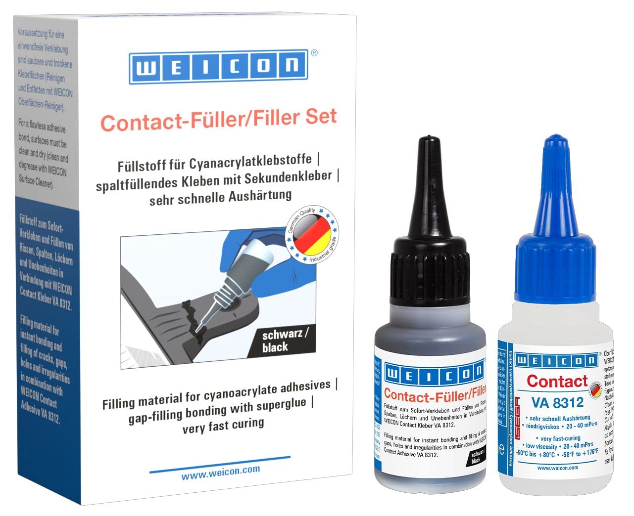 WEICONContact-Filler Set black | Weld Adhesive | Instant Adhesive VA 8312 with granulate filler