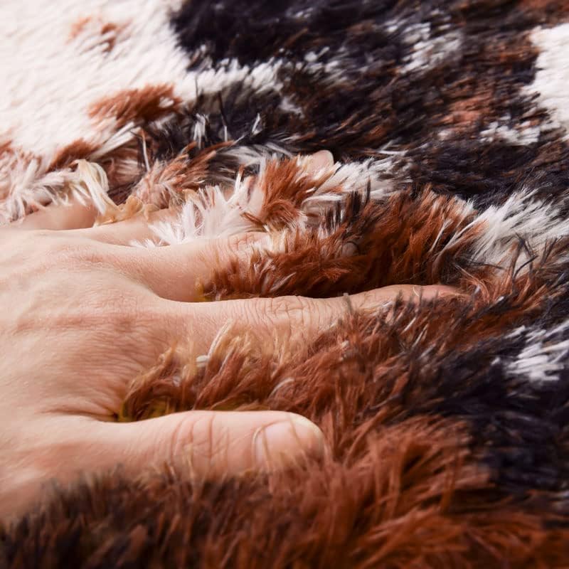 Vista 7 de Meeting Story Alfombra con estampado de vaca, alfombra de piel de vaca sintética, con estampado de animales, esponjosa, peluda, de teñido anudado