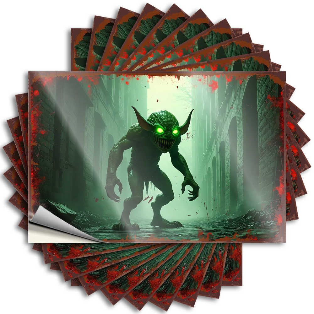 Tattoos Fall Easy Apply | Green Demon in A Haunted Alleyway Neutral Window Peel and Stick(6X9CM)