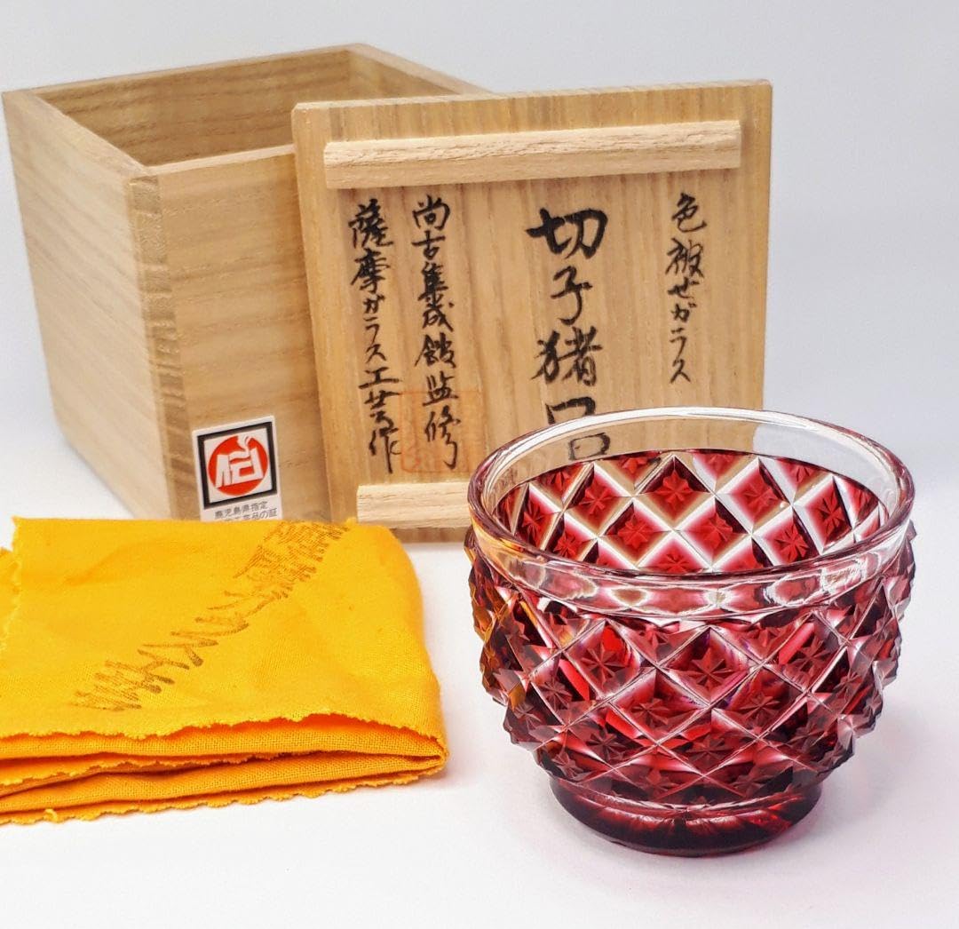 Amazon.co.jp: 復元 島津 薩摩切子 尚古集成館監修 お猪口 八菊文 紅 