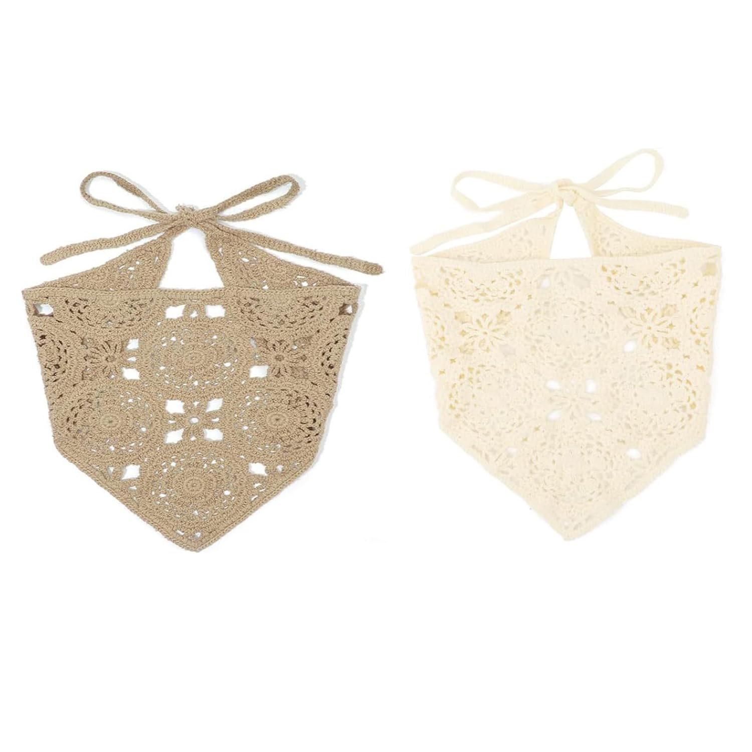 2 Pcs Lace Flower Triangle Scarf Headband Vintage Knitted Flower Design,Adjustable One Size,Soft Cloth Material for Women